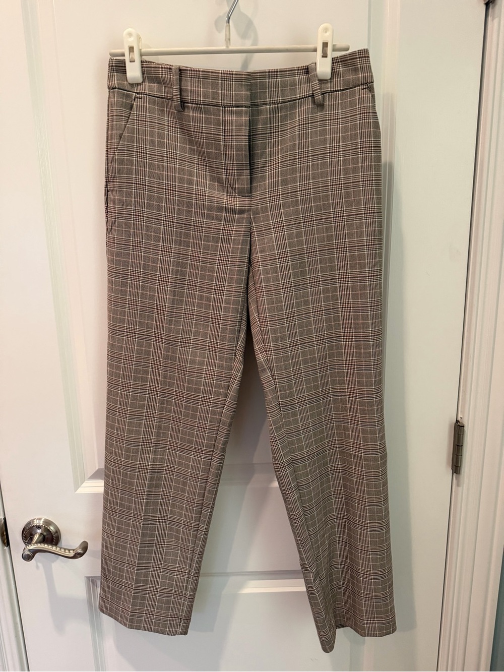 LOFT Riviera Slim Brown Plaid Pants Blush Pink Accent Size 4